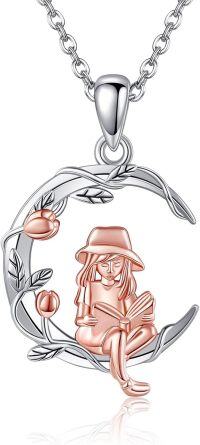 wholesale 925 Sterling Silver Dancing Girl Pendant Necklace with Rose Gold Accents and Moon Design-reading girls