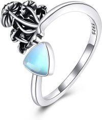 wholesale 925 Sterling Silver Adjustable Mountain Mushroom Mermaid Open Ring for Women Girls-Mushroom(Moonstone)