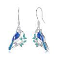wholesale 925 Sterling Silver Blue Bird on Branch Drop Earrings with Turquoise Accents-0-0