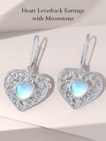 wholesale 925 Sterling Silver Blue Moonstone Filigree Heart Drop Earrings-0-3