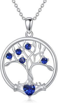 wholesale 925 Sterling Silver 12 Birthstone Tree of Life Pendant Necklace for Women-September