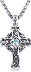 wholesale 925 Sterling Silver Celtic Cross with Blue Stone and Trinity Knot Design - Mens & Womens Jewelry-0-0