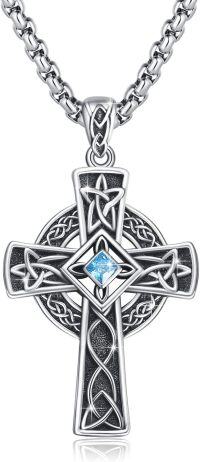 wholesale 925 Sterling Silver Celtic Cross with Blue Stone and Trinity Knot Design - Mens & Womens Jewelry-e-cross