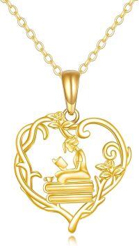 wholesale 14K Gold Heart-Shaped Reading Pendant Necklace for Women Graduation Gift Jewelry for Student Friends Classmate-Read Book