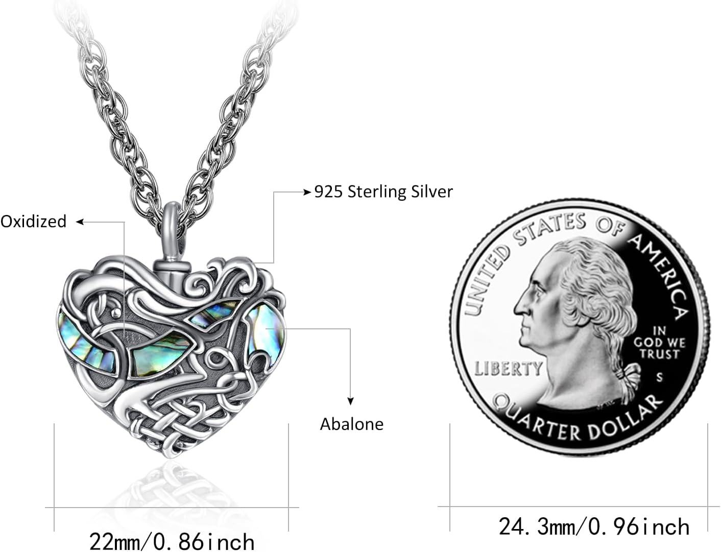 wholesale 925 Sterling Silver Abalone Shell Heart Urn Pendant Necklace with Stainless Steel Chain Memorial Keepsake Jewelry for Women and Men-0-5