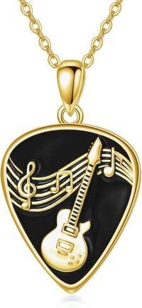 wholesale 925 Sterling Silver Guitar Pick Shaped Pendant Necklace with Music Notes and Electric Guitar Design for Women Girls Gifts (Gold Plated)-Guitar Pick A Gold