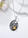 wholesale 925 Sterling Silver Citrine Butterfly and Flower Oval Pendant Necklace-0-5