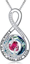 wholesale TOUPOP Birthstone Necklace For Women 925 Sterling Silver Moon And Star Pendant Necklaces I Love You To The Moon And Back Jewelry Anniversary Birthday Gifts For Her Wife Girlfriend Mom -0-0