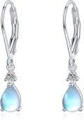 wholesale 925 Sterling Silver Teardrop Moonstone & Turquoise CZ Leverback Drop Earrings-0-0