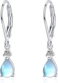 wholesale 925 Sterling Silver Teardrop Moonstone & Turquoise CZ Leverback Drop Earrings-Moonstone