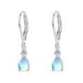 wholesale 925 Sterling Silver Teardrop Moonstone & Turquoise CZ Leverback Drop Earrings-0-0