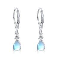 wholesale 925 Sterling Silver Teardrop Moonstone & Turquoise CZ Leverback Drop Earrings-Moonstone
