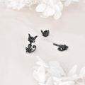 wholesale Black 925 Sterling Silver Cat Animal Stud Earrings Hoop Gift Set for Women-0-2