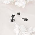 wholesale 925 Sterling Silver Black Cat Ear Stud Earrings Set-0-2
