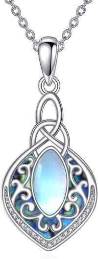 wholesale 925 Sterling Silver Moonstone & Abalone Celtic Filigree Pendant Necklace-Silver-Filigree Moonstone Necklace