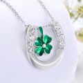 wholesale 925 Sterling Silver Horseshoe with Four-Leaf Clover Pendant Necklace for Women-0-3