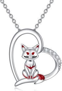 wholesale 925 Sterling Silver Red Fox in Heart Pendant Necklace for Women Girls Gifts Jewelry Accessories-Fox Necklace
