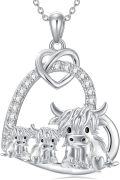 wholesale 925 Sterling Silver Scottish Highland Cow Family Love Heart Necklace Pendant for Women Girls Gifts from Scotland-0-0