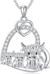 wholesale 925 Sterling Silver Scottish Highland Cow Family Love Heart Necklace Pendant for Women Girls Gifts from Scotland-Cow Heart-Mom&2Child