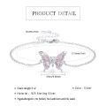 wholesale 925 Sterling Silver Pink Opal Butterfly Charm Bracelet Adjustable s for Women-0-3