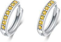 wholesale 925 Sterling Silver 925 Sterling Silver Cubic Zirconia Austrian Crystals Birthstone Huggie Hoop Earrings-15mm-11 Nov.(Citrine)