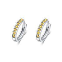 wholesale 925 Sterling Silver Colorful Gemstone Huggie Hoop Earrings-15mm-11 Nov.(Citrine)