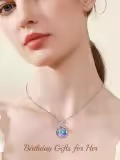 TOUPOP Sterling Silver Austrian Crystal Tree Of Life Birthstone Necklace-0-2