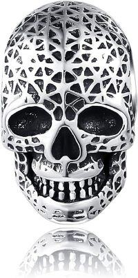 wholesale 925 Sterling Silver Gothic Skull Pendant Necklace with Black Enamel Accents for Men and Boys-Skull