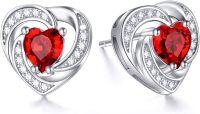 wholesale 925 Sterling Silver Birthstone Heart Stud Earrings Jewelry Gifts for Women-Silver-07-Jul
