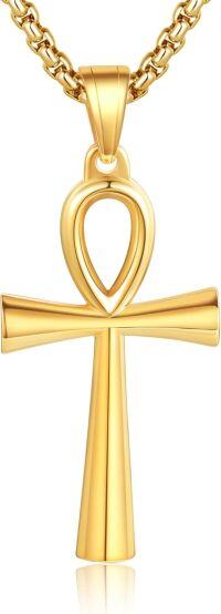 wholesale Gold 925 Sterling Silver Egyptian Ankh Cross Pendant Necklace  for Men 24 Chain-Gold