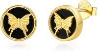 wholesale 925 Sterling Silver Black Onyx Zircon Celtic Viking Stud Earrings Hypoallergenic Punk Gothic Jewelry for Women Men-Butterfly-Butterfly