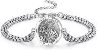 wholesale 925 Sterling Silver Saint Dominic Medal Charm Bracelet with Extender Chain for Men Women Boys Girls  (Silver)-Saint Dominic