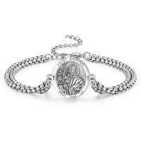 wholesale 925 Sterling Silver Saint Dominic Medal Religious Popcorn Chain Bracelet Oxidized Finish-Saint Dominic