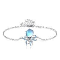 wholesale 925 Sterling Silver Octopus Charm Bracelet With Blue Crystal Details-Octopus