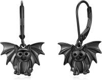 wholesale 925 Sterling Silver Black Bat Drop Earrings for Women Girls - Cute Animal  Idea-Bat Cat Earrings-Leverback