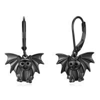 wholesale 925 Sterling Silver Bat Cat Earrings Wholesale Black Hook Design-Bat Cat Earrings-Leverback