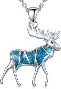 wholesale 925 Sterling Silver Turquoise Inlay Moose Pendant Necklace for Women Men  45cm Chain Length-Deer