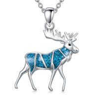 wholesale 925 Sterling Silver Turquoise Inlay Moose Pendant Necklace for Women Men  45cm Chain Length-Deer