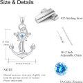 wholesale 925 Sterling Silver Anchor Pendant Necklace with Blue Crystal - Sailor Nautical Jewelry for Women-0-1