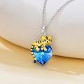 wholesale 925 Sterling Silver Blue Crystal Tiger Heart Pendant Necklace for Women-0-3