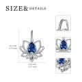 TOUPOP Sterling Silver Created Sapphire Lotus Flower Dangle Drop Earrings-0-3