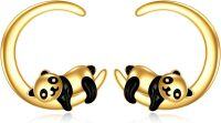 wholesale 14K Gold Panda Moon Stud Earrings - Cute Animal Design  for Her-Panda Earrings