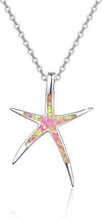 wholesale 925 Sterling Silver Opal Starfish Necklace Hawaiian Ocean Pendant-Pink