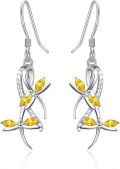 wholesale 925 Sterling Silver Yellow Crystal Dragonfly Drop Earrings-0-0
