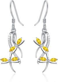 wholesale 925 Sterling Silver Yellow Crystal Dragonfly Drop Earrings-citrine