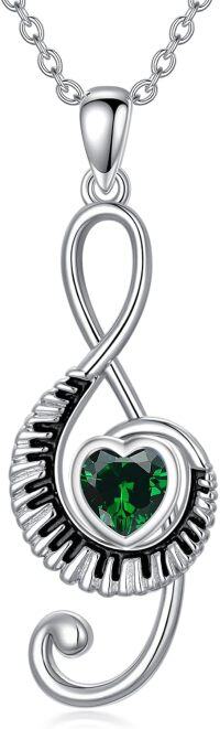 wholesale 925 Sterling Silver Birthstone Music Necklace Piano Note Treble Clef Pendant-05-May