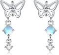 wholesale 925 Sterling Silver Butterfly Moonstone Leverback Dangle Drop Earrings for Women-0-0
