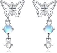 wholesale 925 Sterling Silver Butterfly Moonstone Leverback Dangle Drop Earrings for Women-2-Butterfly Moonstoen Earrings