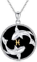wholesale 925 Sterling Silver Pisces Zodiac Sign Fish Charm Necklace-0-0