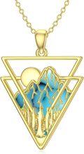 wholesale 925 Sterling Silver Turquoise Mountain Pendant Necklace with Gold Plated Triangle Frame and Celestial Elements-0-0